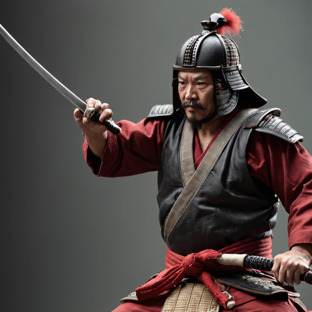 samurai, fighting position, sword, dark background