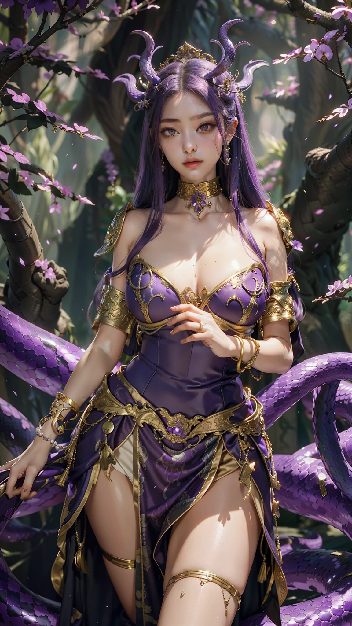 Medusa's face was so beautiful that it almost reached the level of enchantment,A pair of narrow lilac eyes,Eye waves,Enchantment,It can suck almost every man's gaze away 。She was dressed in a graceful purple brocade robe,The delicate body under the brocade robe,Plump and delicate,Like a ripe peach,Oozing a touch of charm,One head of three thousand green silk,Feel free to drape down the shoulders,Vertical between the slender willow waist,And under that brocade robe,A purple snake tail is revealed,The snake's tail swings slightly,A wild enchantment attracts,It made people inexplicably a little hot 。