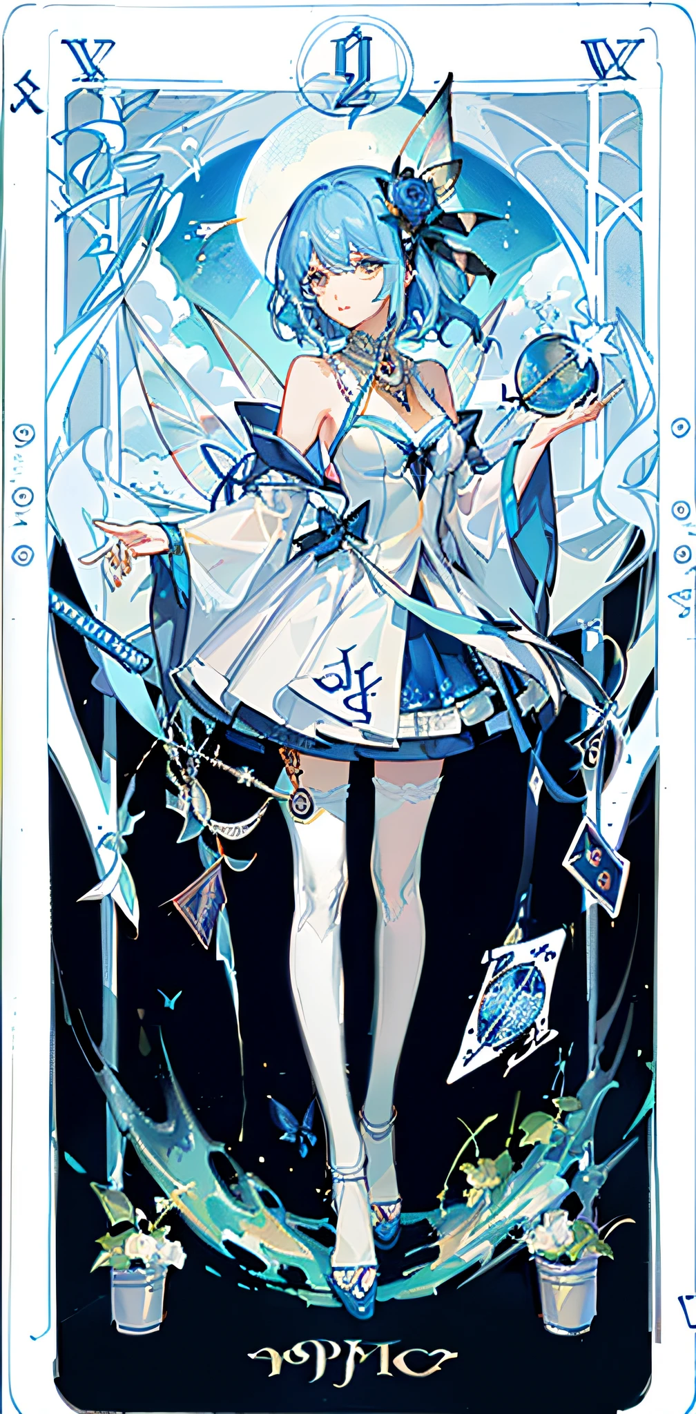 (Golden Ratio: 1.2), (Rose Graffiti: 1.2), (Glitch Color: 1.3), [(White Background: 1.4)::10], (Whole Body: 1.2), (Super Fine: 1.3), (Tarot :1.6),(Magician (Tarot):1.6),(Paper:1.2),(Fairy:1.6),(Fairy Wings:1.2),Full Body, Hanging,(Cool:1.2),(Red Long Hair ),(butterfly hair accessory),(flower hair accessory: 1.0),((sandals,Locket)),(colored cocktail dress: 1.0)+(loose-sleeve jacket: 1.3)+(fluttering colorful tassels and ribbons :1.2 ),(white stockings: 1.2),(colored ink paper flowers: 1.2),(colorful flower sea: 1.3),(chaotic geometry: 1.3),(negative space: 0.8),(drawing board: 1.3 ), (Ether Color ink flow: 1.3)
