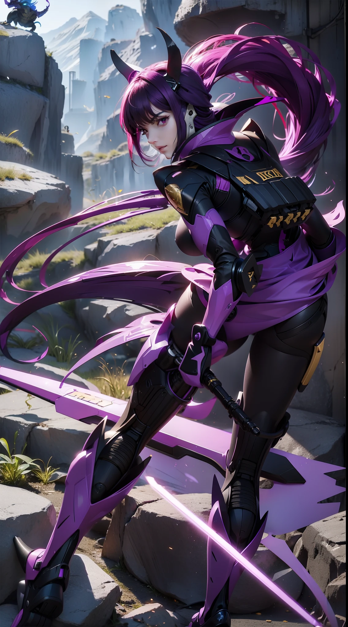 Scorpion tail,mechs,purpleish color,The weapon is a dart,The picture is beautiful