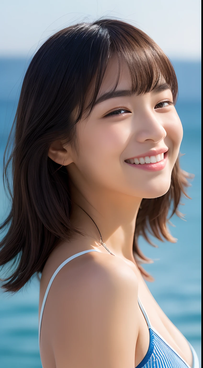 one woman,string bikini,sexy pose,cover with hands,,wet body,plump body,double eyelid,enchanting smile,naughty look,Excited,bob hair,black eye,Ocean,evening,beach,Mysterious,high quality,realistic,Japanese,Beautiful woman,gravure,female ejaculation,Snazzy