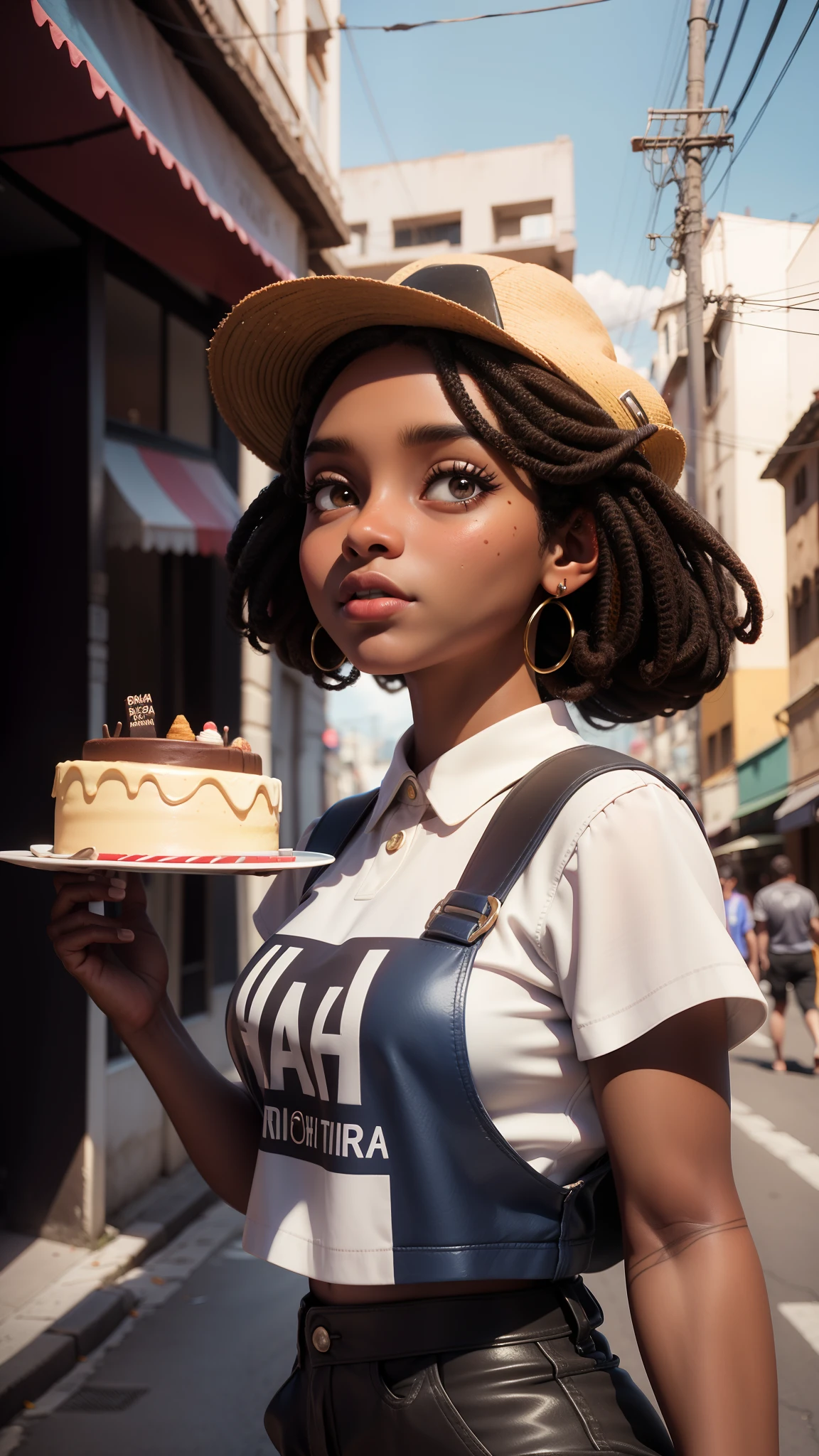 "Retrato de uma mulher negra com penteado Black Power, wearing glasses and enjoying a delicious burger"