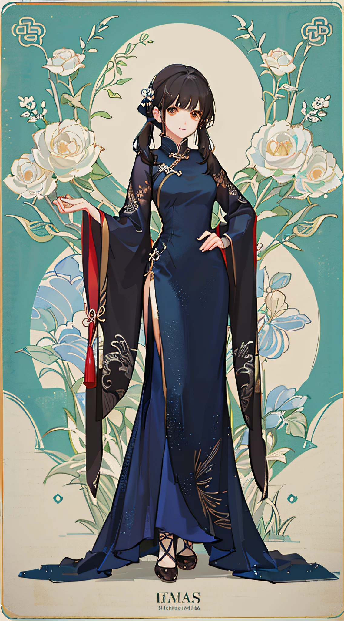 ((best quality)), ((masterpiece)), (detailed), perfect face,Cheongsam woman，Full body image