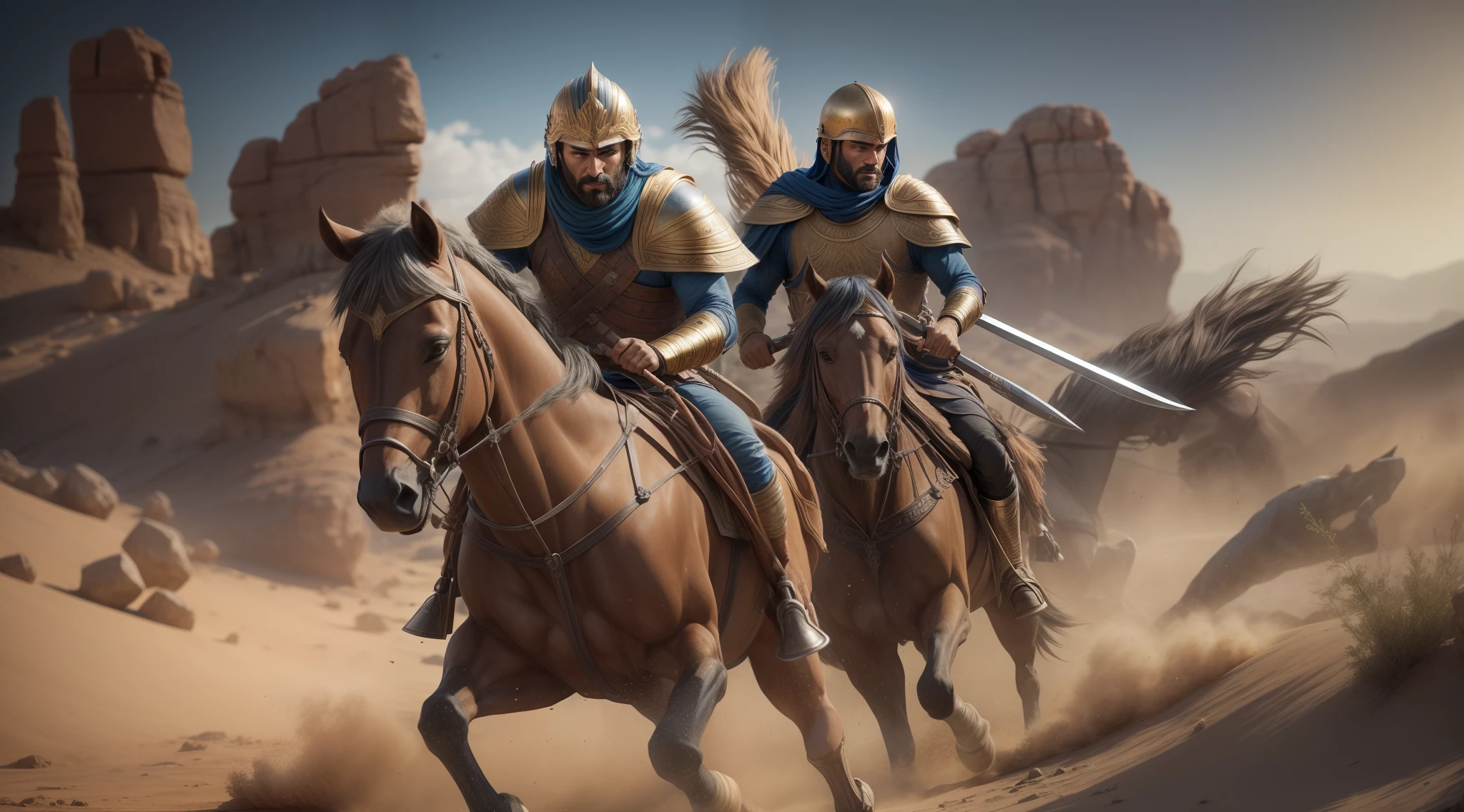 Photo of the battle with many Assyrian warriors in battle, Assyrian warriors, several men attacking with ferocity, rostos bem definidos, fierce expression, armed with spears, escudos e espadas, gloomy setting, skirmish, Biblical Vision, homens marroquinos, lutando no deserto, cinemactic, obra-prima, 8k, detalhes intrincados, Biblical scene from the film, (Biblical garments), Realismo extremo, Highly epic style, trabalho-primoroso, personagens rudes, dark epic, fundo deserto no estilo Sinai, Motor Unreal 5, Motor Unreal 5 4 K UHD imagem, 8k portrait render, hiper-realista, Blurry cinematic background,fotorrealista, studio dark, Rim lighting, dual-tone lighting,8k UHD, DSLR, soft-lighting, alta qualidade, volumeric lighting, sincero, fotografia, alta resolução, Realistic cinematic portrait, cinematic bust portrait, arte conceitual ultra realista, Wojtek FUS, arte digital hiper detalhada, arte dos personage do motor irreal, arte de personagem impressionante, Arte conceitual 4K e hiper realismo, Arte digital altamente realista, foto escura: epic realistic, ((Biblical garments)) Soft cinematic portrait, Adobe Lightroom, photographic lab, altamente detalhado, desbotado, (cores neutras: 1,2), (HDR: 1,4) , (cores suaves:1.2), hiperdetalhado, (art-station:1.4), cinemamatográfico, luzes quentes, dramatic light, (detalhes intrincados:1.1), fundo complexo, (Rutkowski:0.66), (azul e laranja:0.4)(((olhos bem detalhados))), trabalho primoroso, obra prima, 8k, ultradetalhado, cinema, soft-lighting, alta qualidade, obra-prima