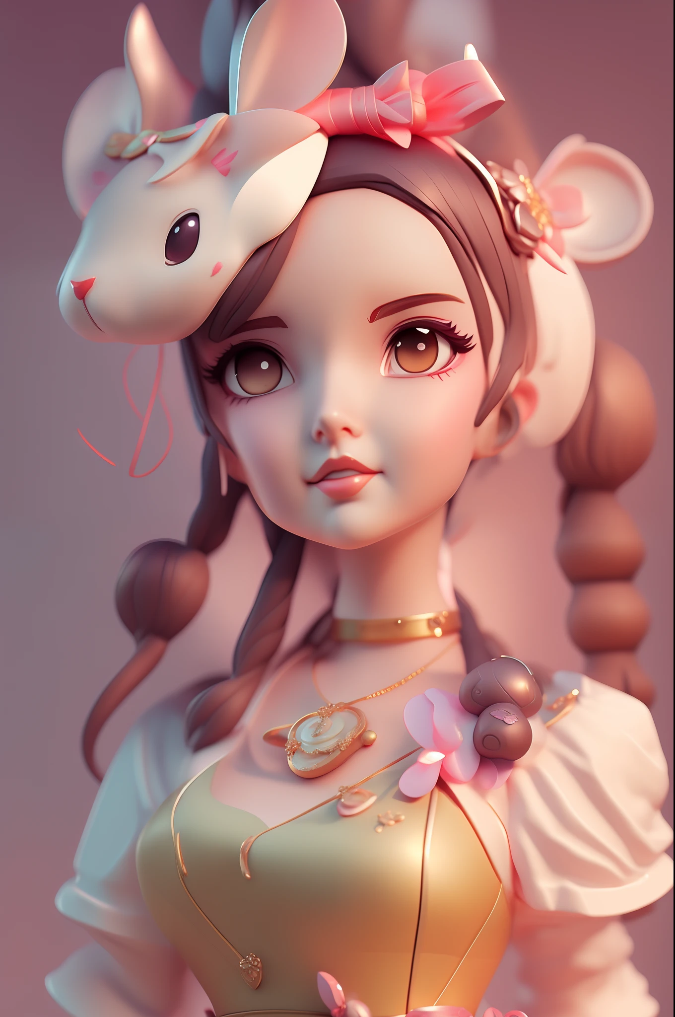 Close-up of a statue of a woman with mouse ears on her head, beautiful mouse - girl, high quality character design, lovely digital painting, Professional character design, Cute detailed digital art, character artist, Loish et WLOP, style of wlop, Great character design, Cute cartoon character, Stunning character art, Artgerm and Atey Ghailan