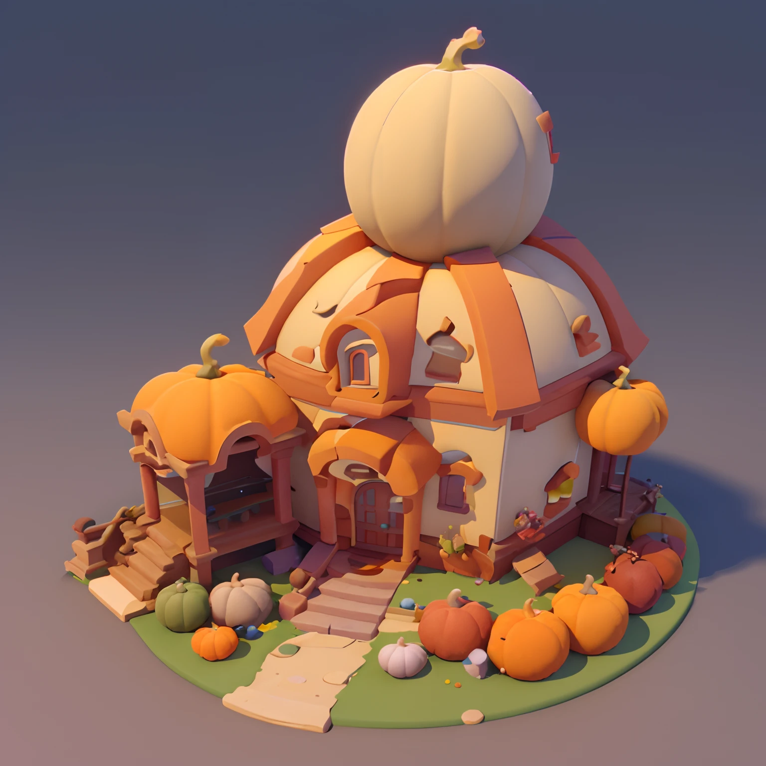 Game architectural design, Cartoony,Pumpkin house,The pumpkin matches the building,casual game style, Pumpkin architecture, 。.。.。.。.3D, blender,closeup cleavage,tmasterpiece,super detailing,best qualtiy