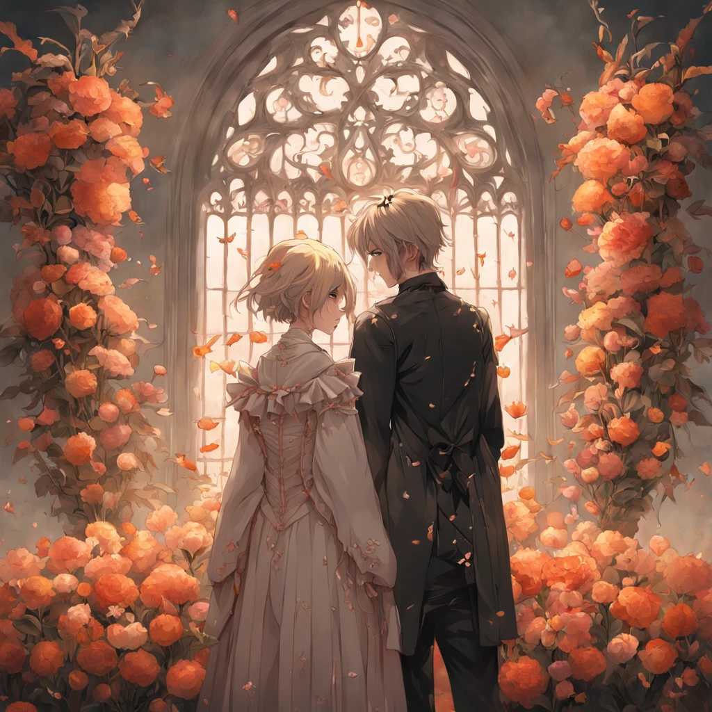 "A couple standing together, in an ethereal and enchanting artwork by Frieke Janssens, capturing the essence of international gothic. The artwork is composed of intricately arranged flowers, showcasing a high definition display on Behance, with a touch of whimsy."