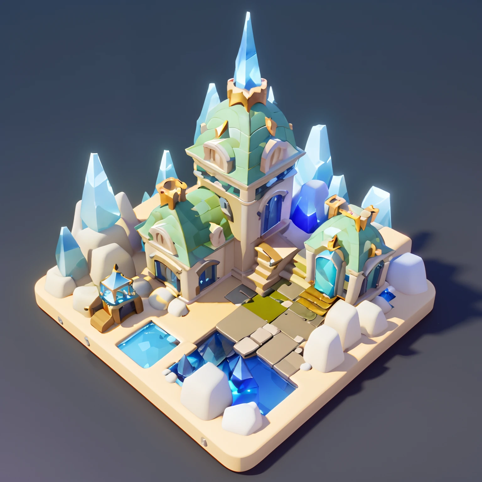 Game architectural design, Cartoony,Crystal House,The crystal matches the architecture,casual game style, 。.。.。.。.3D, blender,closeup cleavage,tmasterpiece,super detailing,best qualtiy