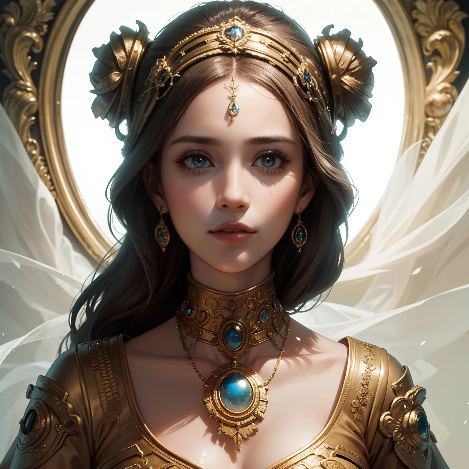classical aesthetics,Beautiful and meticulous portrayal,High-definition detail,Half-length statue of an ancient beauty,The posture is natural,The details stand out,Flowers, vines, butterflys,lovely lips,Revel in the eyes, Smooth hair,Beautiful face,Ink painting effect,Natural light