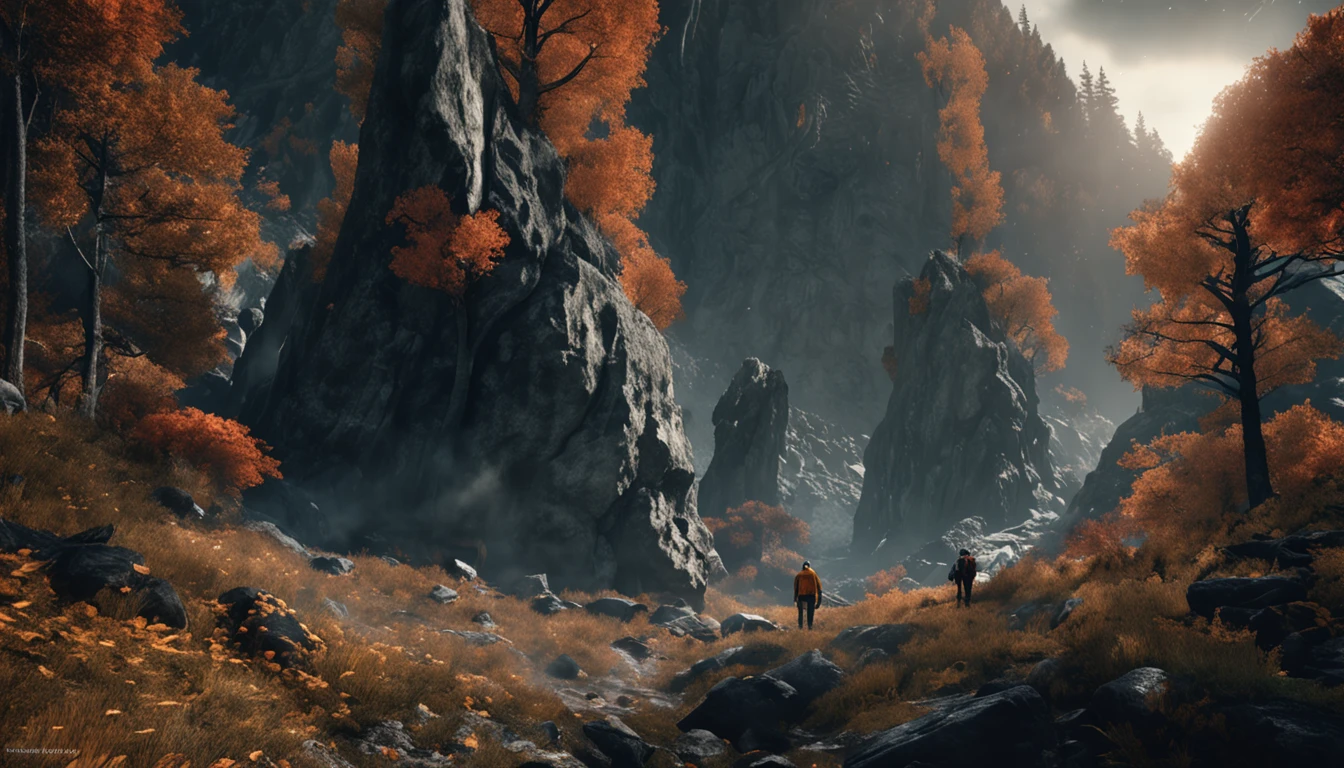 (Dark magic:1.2), (Grim:1.1) forest, A man stands in the Alps, (Intricate details), (ultra - detailed), 8k hdr, high detal, A lot of detail, High quality,Dingdall effect (Colored:1.3)
