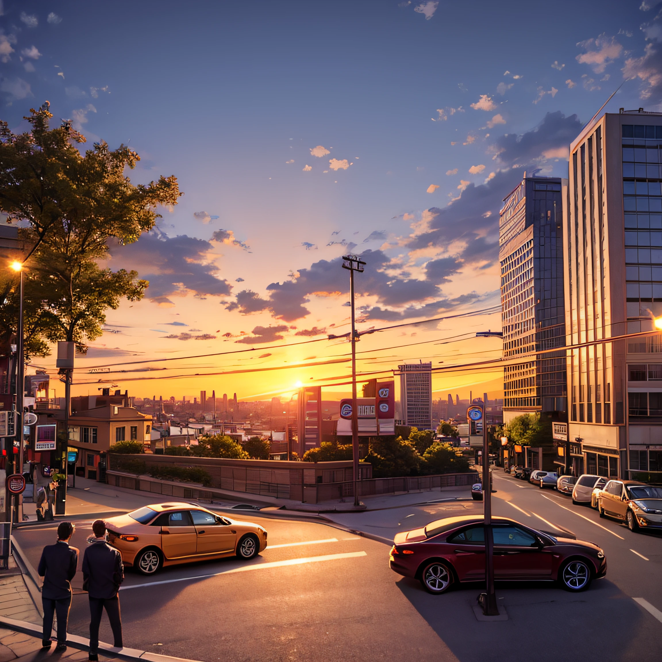 at dusk at golden hour,Cars are parked on the streets of the city, City sunset, City, dusk on the city street, city street view background, city street at dusk, city twilight landscape, city sunset night, at dusk at golden hour, twilight in the city, In the middle of the city, city morning, Lovers break up,lose,Solitude