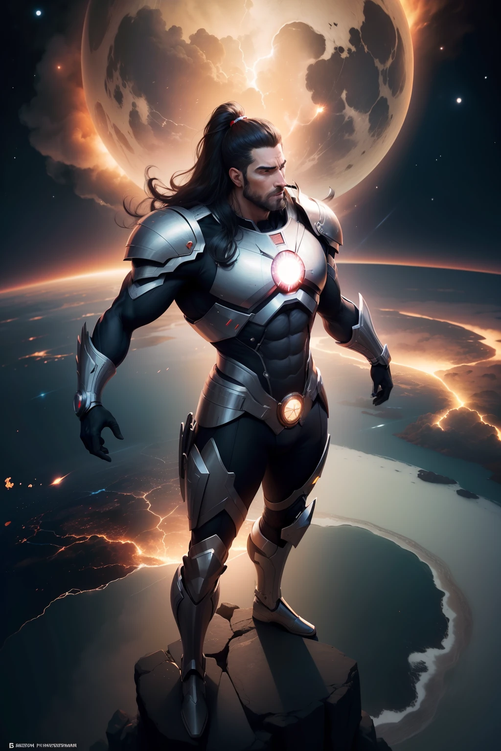 (homem poderoso) (forte) (acima do planeta) (universo) (heaven) (planeta terra) (billion people) (adorando) (realismo) (imagem realista)