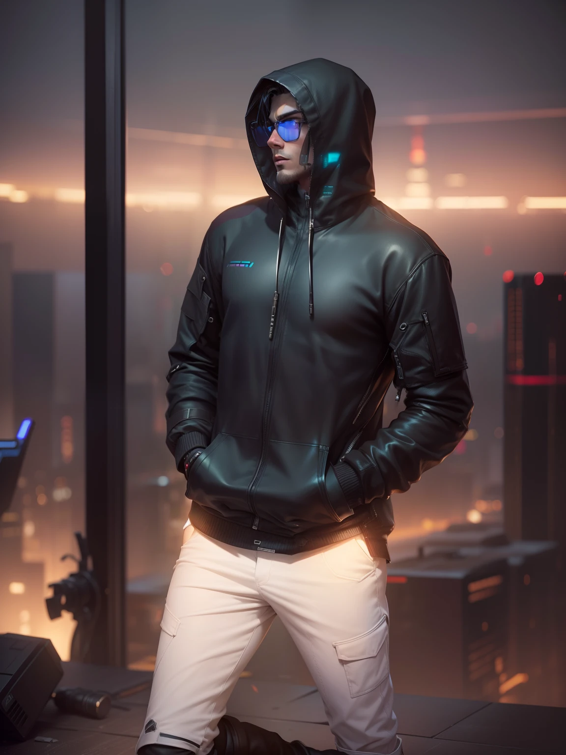 Change background cyberpunk handsome sexy boy with six pack abs.realistic face.ultra realistic