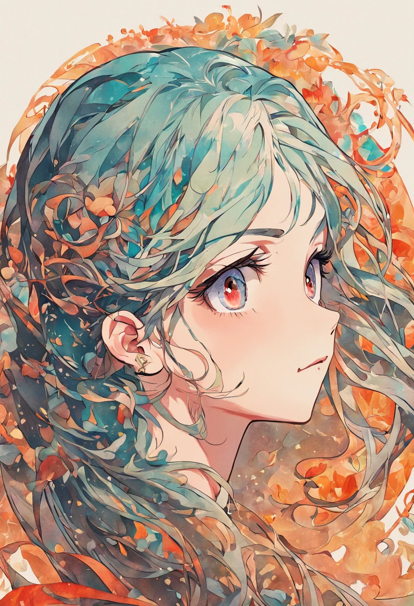(White background:1.4),(Silhouette of a girl's head, determined face, looking to the viewers, colorfull long hair, medieval elements),(art nouveau style illustration:1.3,paper art:1.3, Quilted paper art:1.2),( reasonable design, Clear lines, High sharpness,Best quality, Very detailed, Masterpiece, movie light effect, 4K )