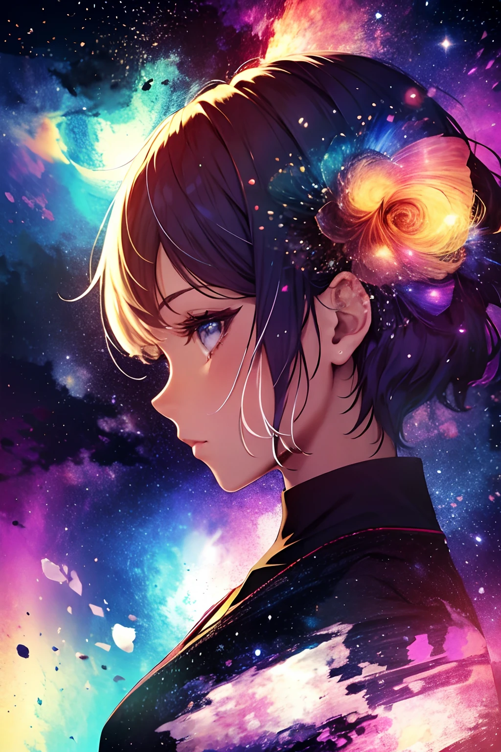 Girl, Cloud, Colorful, Masterpiece, Galaxy background