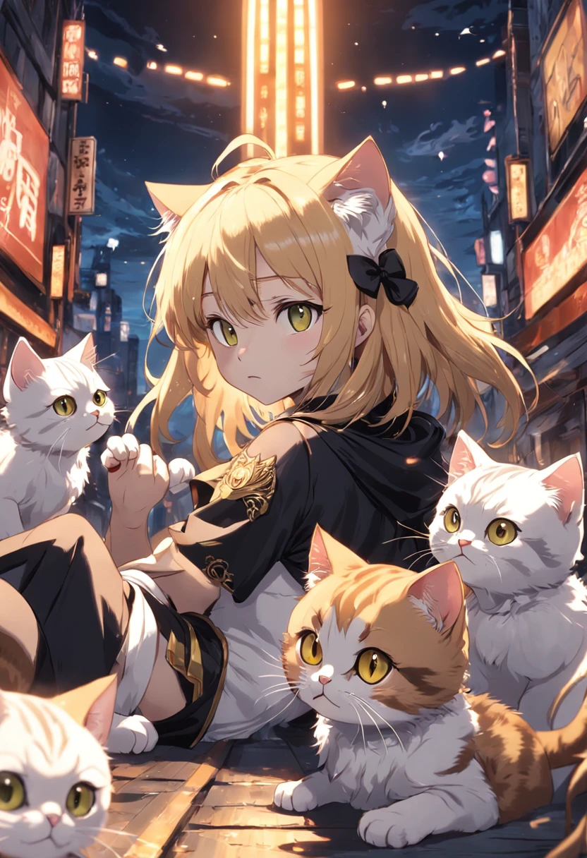Kittens,It is generally black and half is white,yellow-eyed,Lie on the love mat