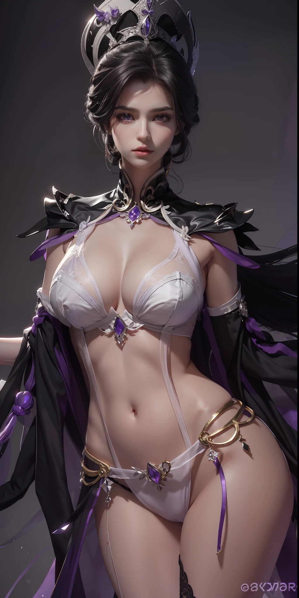 The purple-black head is large，Royal sister，Ripe body，Tall body，Seductive body，Long legs，8k，k hd，fleshy feeling，White translucent lace，White plump delicate body，Beautiful face，Beautiful and delicious（3D  royal sister）