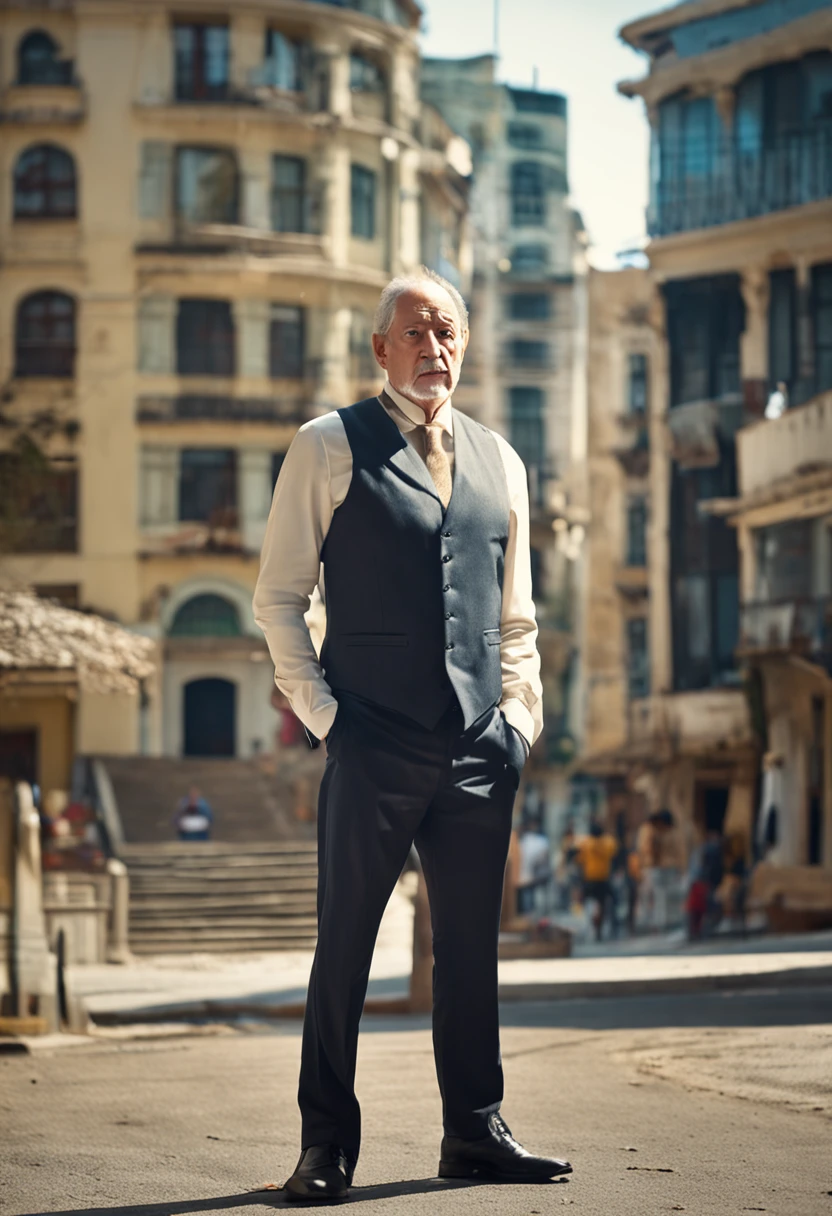 a man standing with 30 years in a suit and tie, Body and straight head in the photo, de frente para o espectador da foto, olhos fitos para a lente, Appears shoulders and head in the photo, homem centralizado na foto, clear lighting, 8k, melhor qualidade, obra prima, realista, foto realista, foto de cinema, ultra realista, 1 pessoa, detalhado, perfect lighting, DSRL, foto profissional, 4k