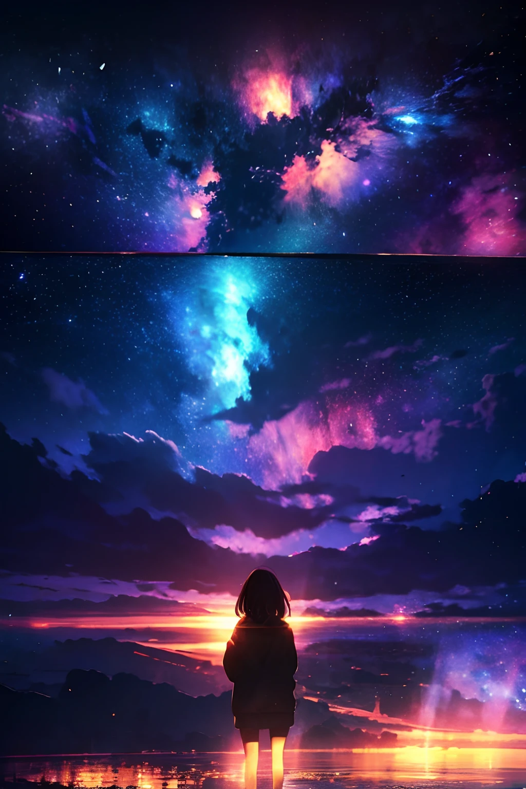 Girl, Cloud, Colorful, Masterpiece, Galaxy background