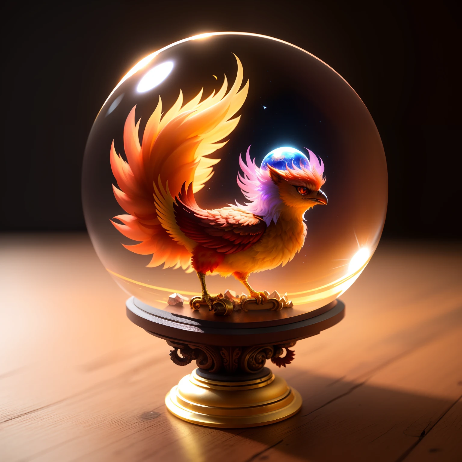 Cute adorable crystal ball phoenix cub with highly detailed intricate concept art trending artstation 8k