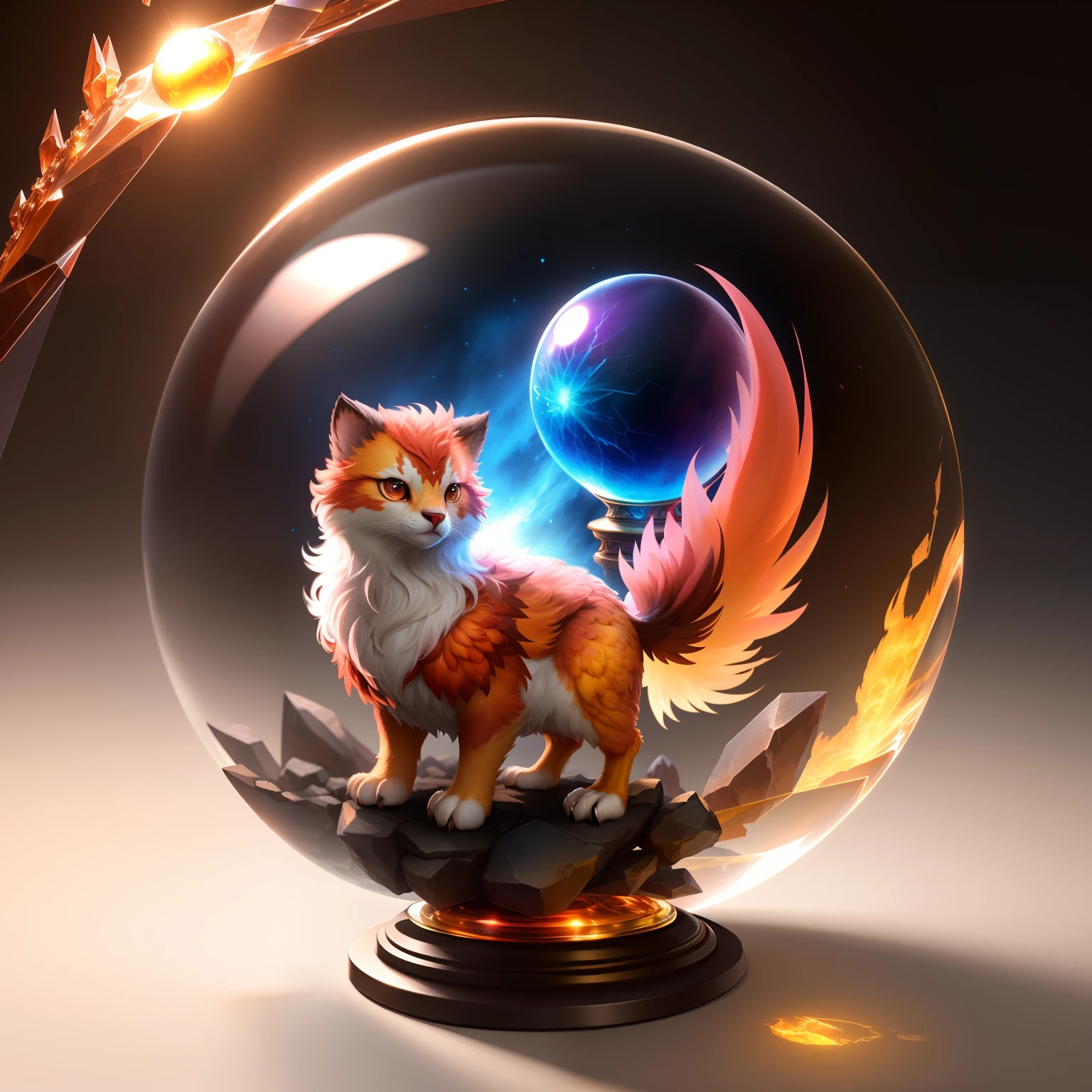 Cute adorable crystal ball phoenix cub with highly detailed intricate concept art trending artstation 8k