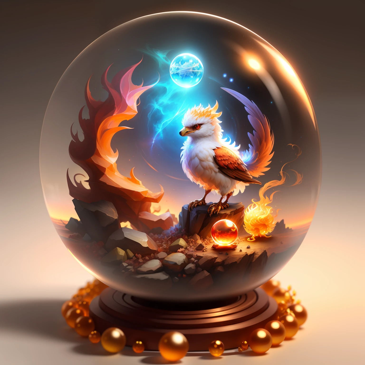 Cute adorable crystal ball phoenix cub with highly detailed intricate concept art trending artstation 8k