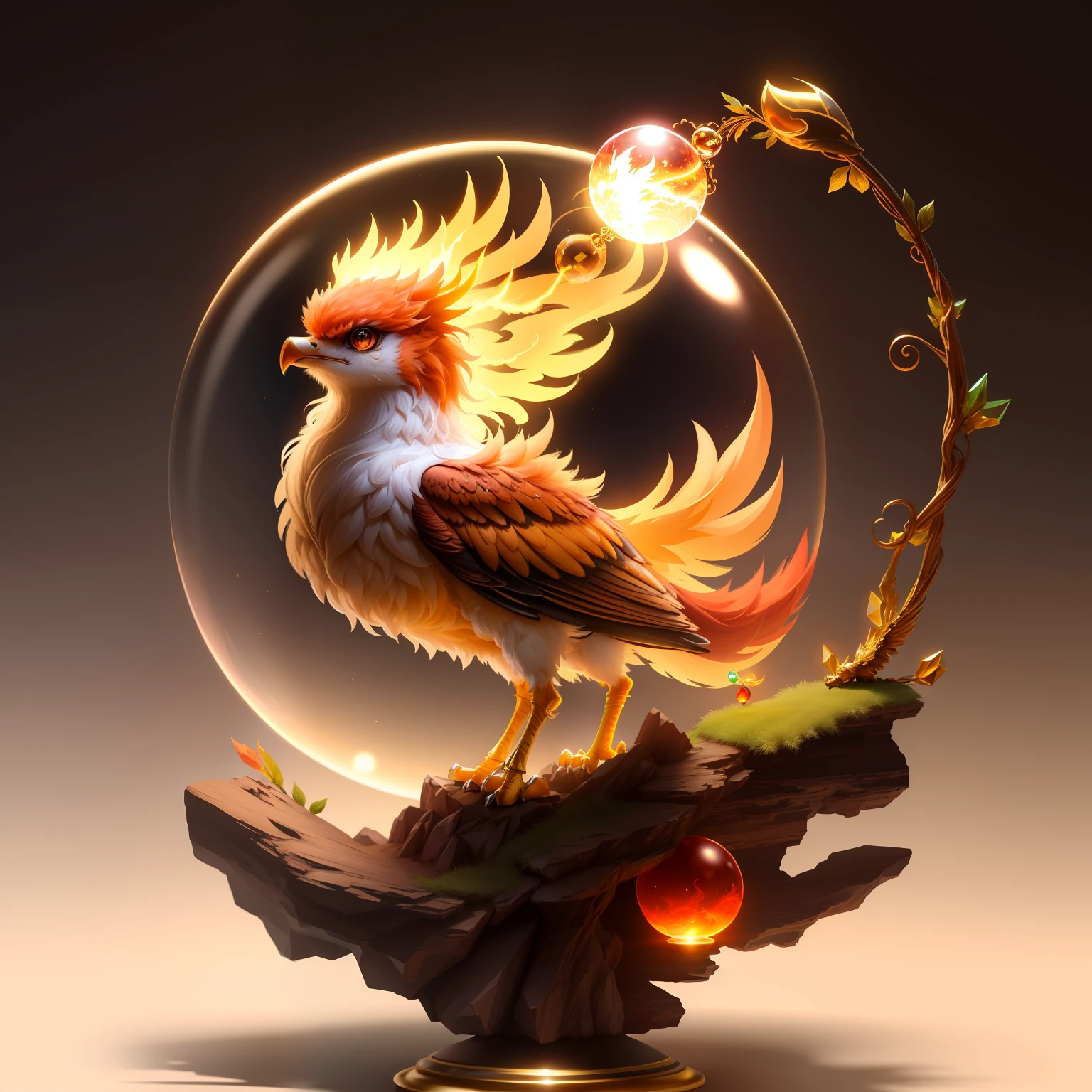 Cute adorable crystal ball phoenix cub with highly detailed intricate concept art trending artstation 8k