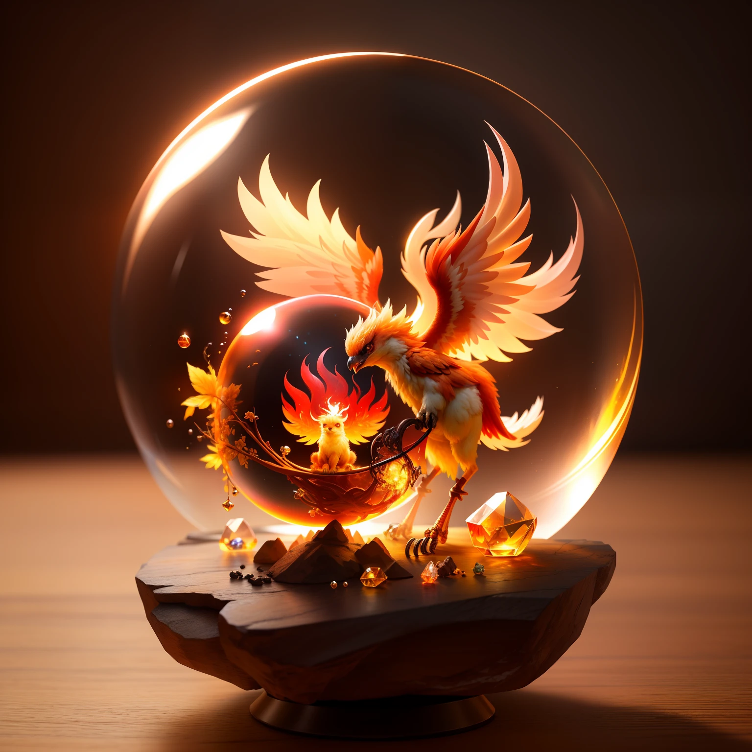 Cute adorable crystal ball phoenix cub with highly detailed intricate concept art trending artstation 8k
