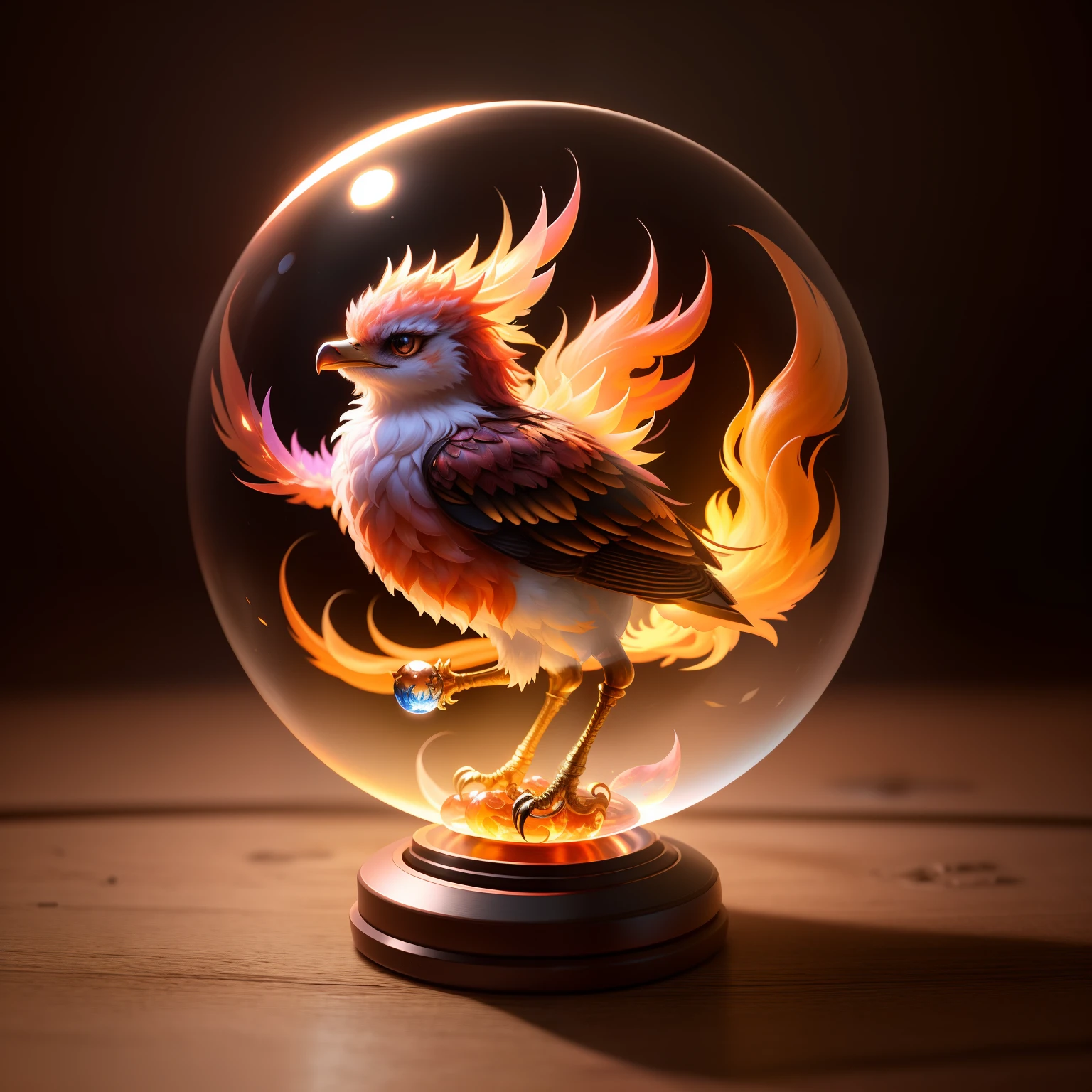 Cute adorable crystal ball phoenix cub with highly detailed intricate concept art trending artstation 8k