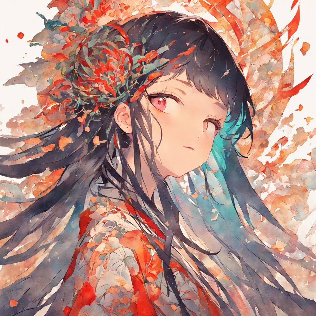 (White background:1.4),(Silhouette of a girl's head, Eyes closed, colorfull long hair, Oriental elements),(Chinese illustration:1.3,paper art:1.3, Quilted paper art:1.2),( reasonable design, Clear lines, High sharpness,Best quality, Very detailed, Masterpiece, movie light effect, 4K )