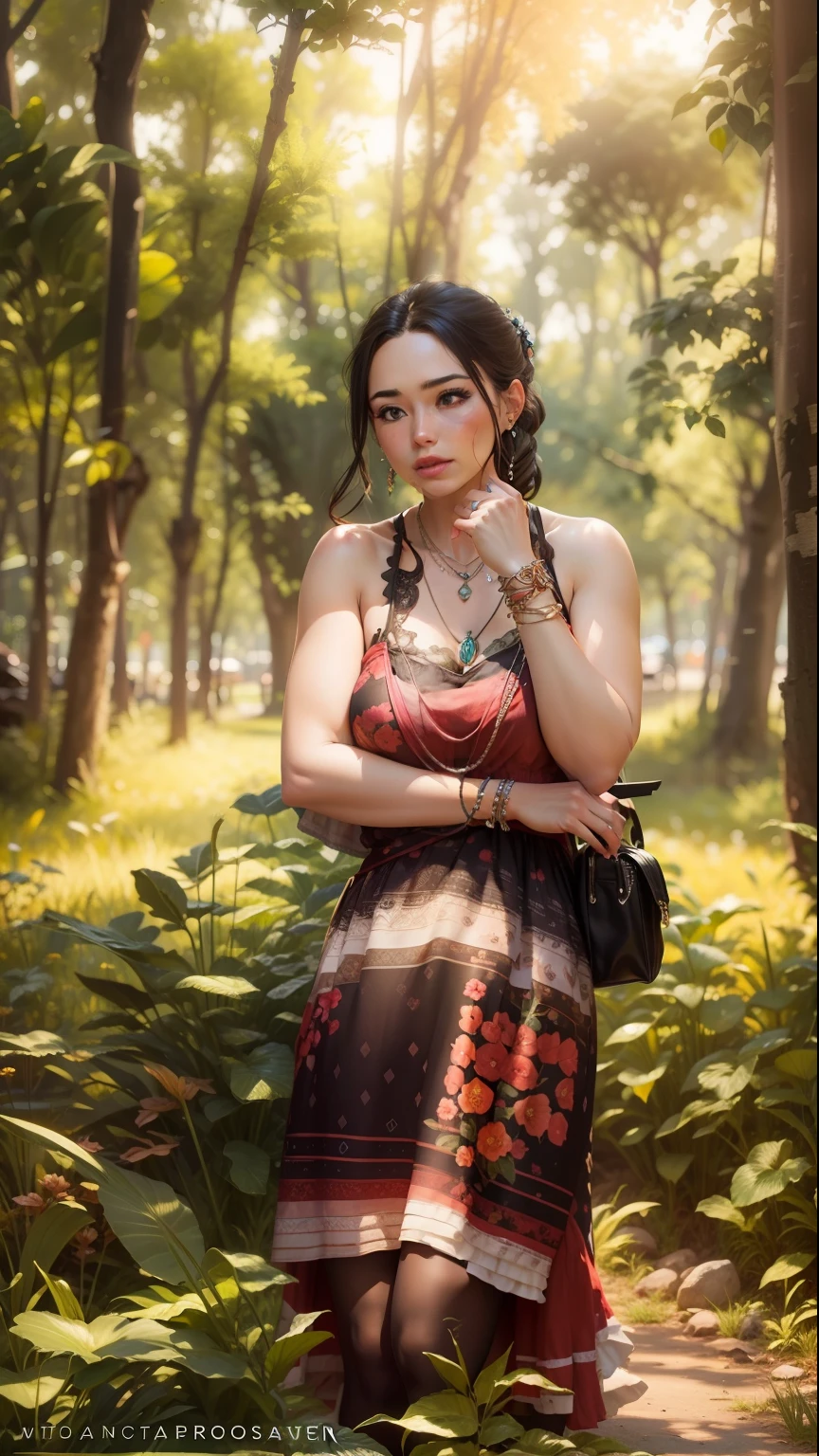Generator flower Park background do not change this dress a necklace 8k,Ultra realistic women