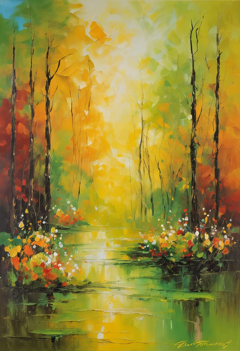 Imagine you are standing in the middle of a wide grassland in an old forest, where nature is beautiful and true. Before your eyes is a natural spectacle full of color and life. You see the glittering golden sunlight falling from above through the canopy of leaves like golden light, the green grassland with dew drops on the leaves, the cool breeze blowing through bringing emotions full of love. Paint a realistic picture of this grassland, using color and detail to capture the life and beauty of nature. Focus on expressing the joy and excitement of summer. You can use painting techniques such as light, shadow, and contour to create a vivid and realistic picture.