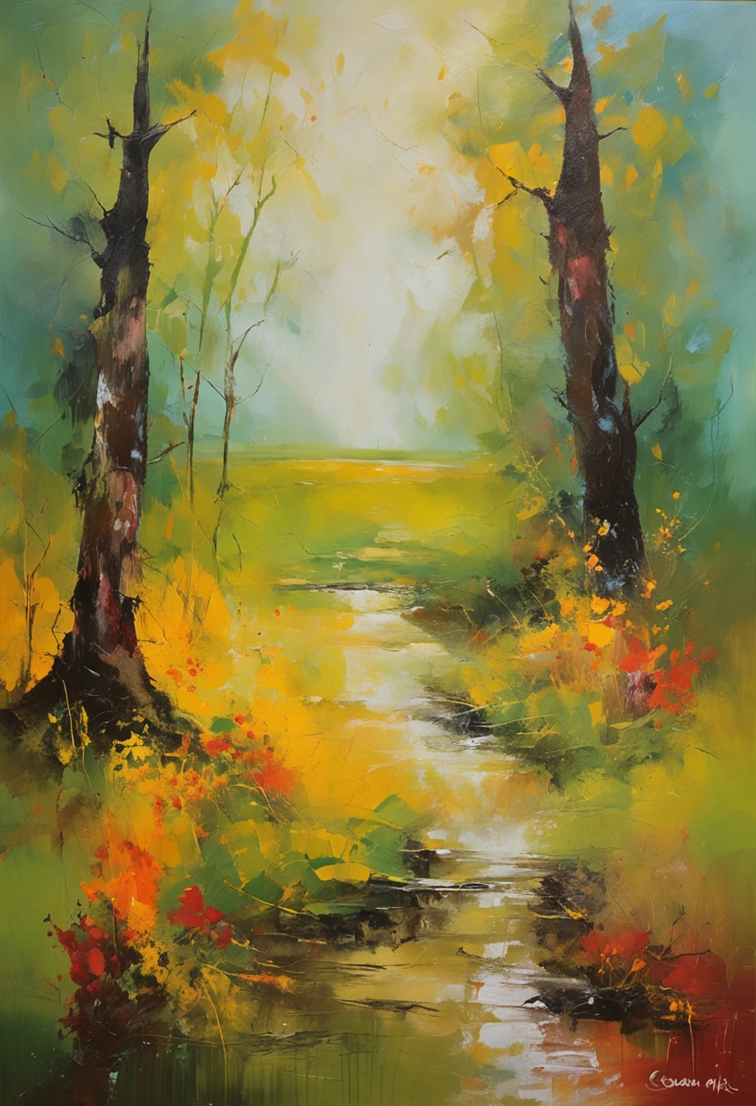 Imagine you are standing in the middle of a wide grassland in an old forest, where nature is beautiful and true. Before your eyes is a natural spectacle full of color and life. You see the glittering golden sunlight falling from above through the canopy of leaves like golden light, the green grassland with dew drops on the leaves, the cool breeze blowing through bringing emotions full of love. Paint a realistic picture of this grassland, using color and detail to capture the life and beauty of nature. Focus on expressing the joy and excitement of summer. You can use painting techniques such as light, shadow, and contour to create a vivid and realistic picture.