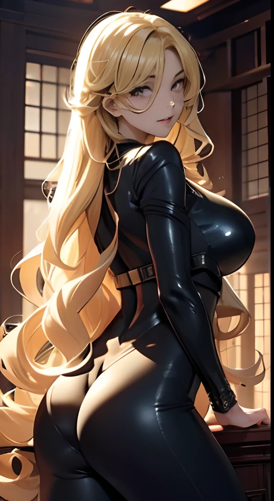Being in the library、bright expression、huge smile、Laughing:1.5、Soryu Asuka Langley Cosplay、Black Full Bodysuit:1.2, Wearing a black rubber full body bodysuit:1.2、a closeup、selphie、(Blonde long hair、Curled Hair:1.5)、Beautuful Women、japanes、Japan Beauty:1.5、20yr old、masutepiece、top-quality、Best Shots、extremely details CG、unification、8K、wall-paper、top-quality、hight resolution:2、depth of fields、Seductive:1.3、Beautiful ass、Super Real、reallistic:2.2、realistic shadow、Bewitching body、ultra-detailliert、nffsw:1.5、constricted hips、Toned abs、Colossal tits、Toned body、A detailed face、beautidful eyes、Clean face