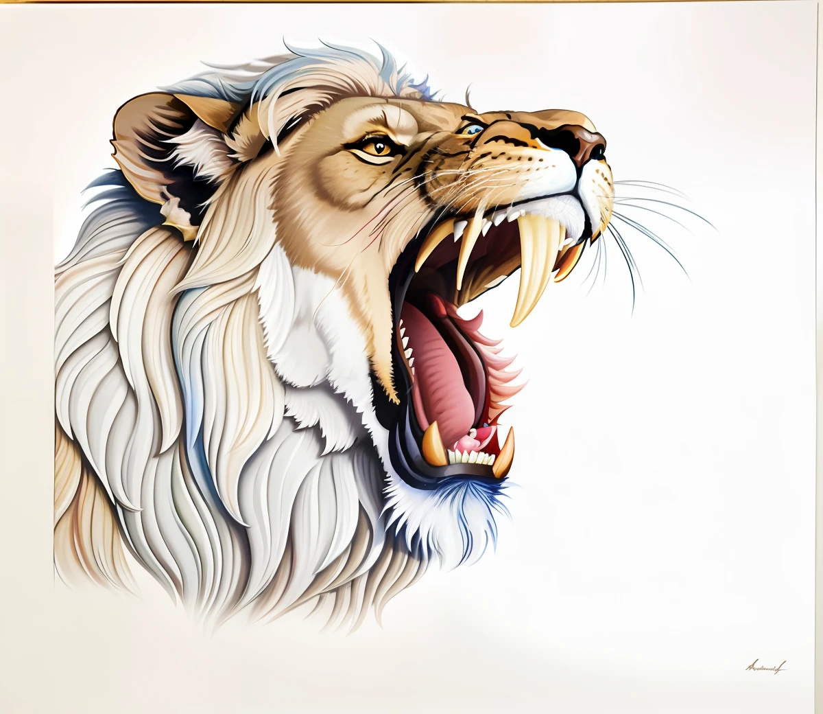 The color of the lion's head with an open mouth, Oil painting photo