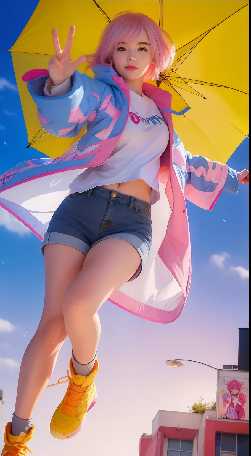 anime girl with pink hair and blue jacket holding an umbrella, rossdraws cartoon vibrant, sakimichan frank franzzeta, artgerm colorful!!!, style of artgerm, style artgerm, artgerm and atey ghailan, rossdraws pastel vibrant, extremely detailed artgerm, rossdraws global illumination, wallpaper mobile