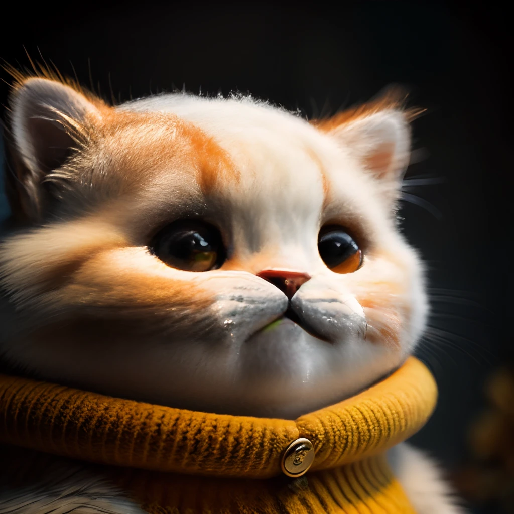 cat, orange, fat, garfield, no_humans, depth of field, disney style, DARK_Glam, wearing DRK_Glam, deep shadow, (dark: 1.4), (8k, RAW photo, best quality, masterpiece: 1.2), big expression happy with mouth