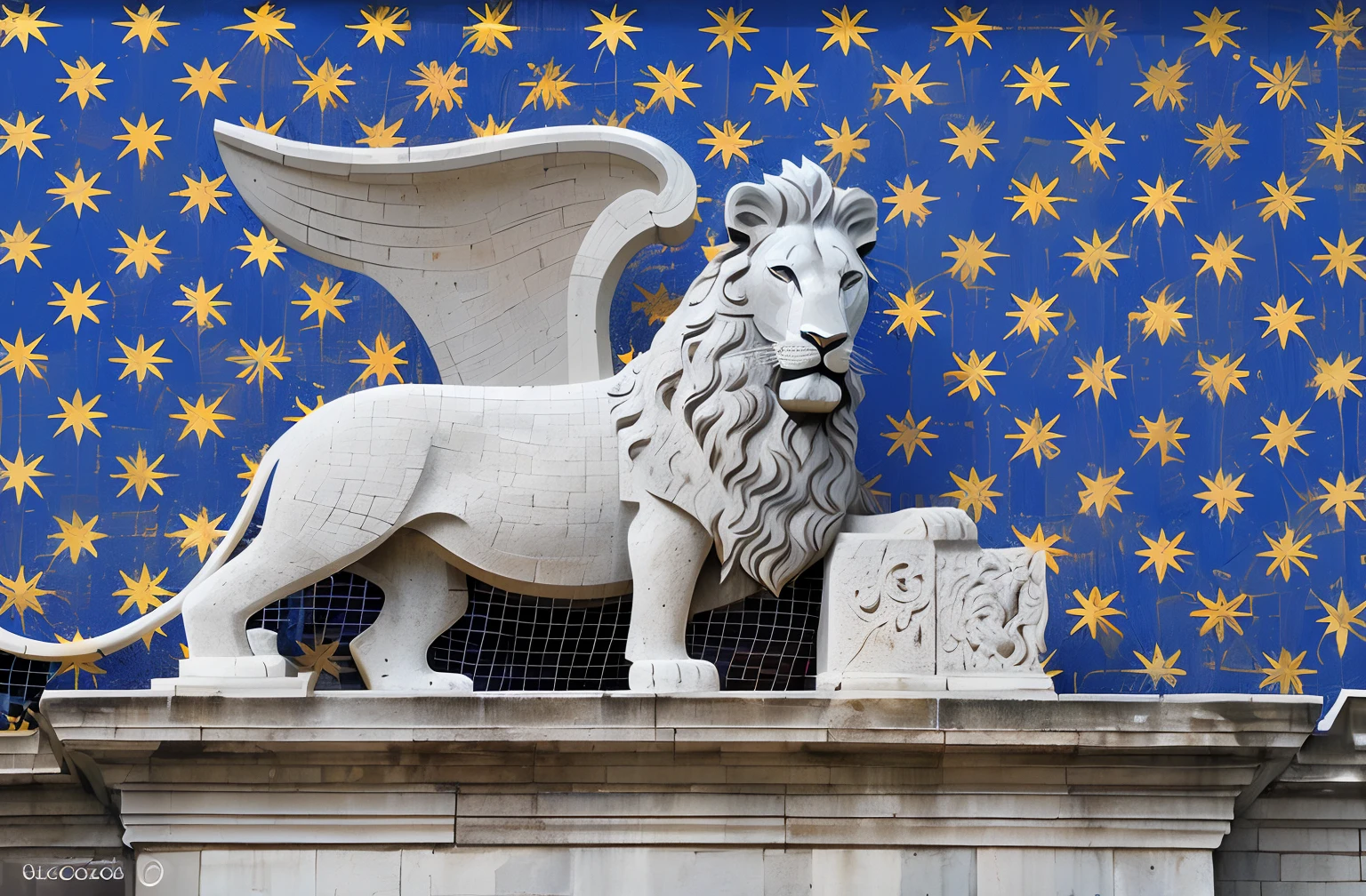 Lion sculpture of San Marco,Flat coating,a color,Gouache style,vector design,Black stroke,Rich in color,Hue saturation,Flat art style