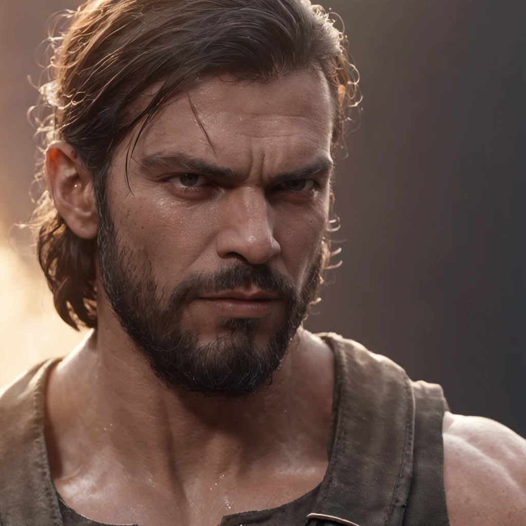 (Professional 3D rendering:1.3) de (Realistic:1.3) Foto de arte mais bonita do mundo,Features soft, bright male heroes, ((Epic hero fantasy rough muscular man wet hero angry look long hair short beard and fierce expression in dynamic pose, fantastic location, majestoso ambiente desordenado)), corpo inteiro 8k unidade render, action shot, poros da pele, very dark lighting, sombreamento pesado, circunstanciado, Rosto detalhado, (vibrante, fotogrdeia realista, Realistic, Dramatic, Escuro, foco nítido, 8k), (Old leather clothes damaged by bad weather:1.4), ((((Use peles)))), (intrincado:1.4), decadente, (altamente detalhado:1.4), pintura digital, rendering by octane, art stations, Conceito-Arte, liso, foco nítido, illustration, germe da arte, (Loish:0.23), Wlop Ilya Kuvshinov, e Greg Rutkowski e Alphonse Mucha Gracias, (global ilumination, studiolight, Light Volumetric), chuva forte, floating particles, patife, fantasia, Onze, corpo inteiroesbian, ((Fundo escuro e antigo da cidade:1.3)),CGSesociedade,art stations