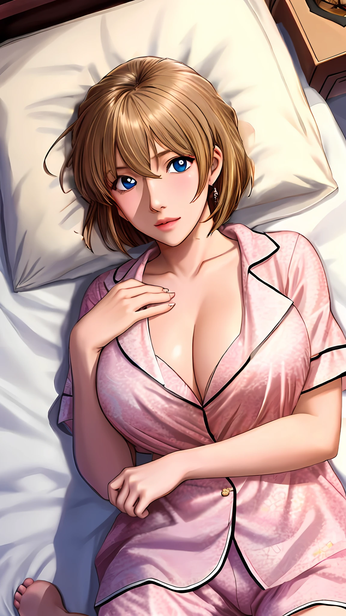 （（（white skinned，Shiho Miyano,1girll, Solo, Blonde hair, wariza, Short hair, Brown hair，Exquisite facial features，There is light in the eyes，is shy，Be red in the face）））
