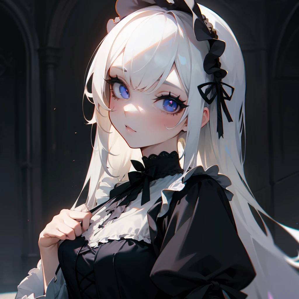 odd eye,girl with,white hair,Gothic ta,mansion,