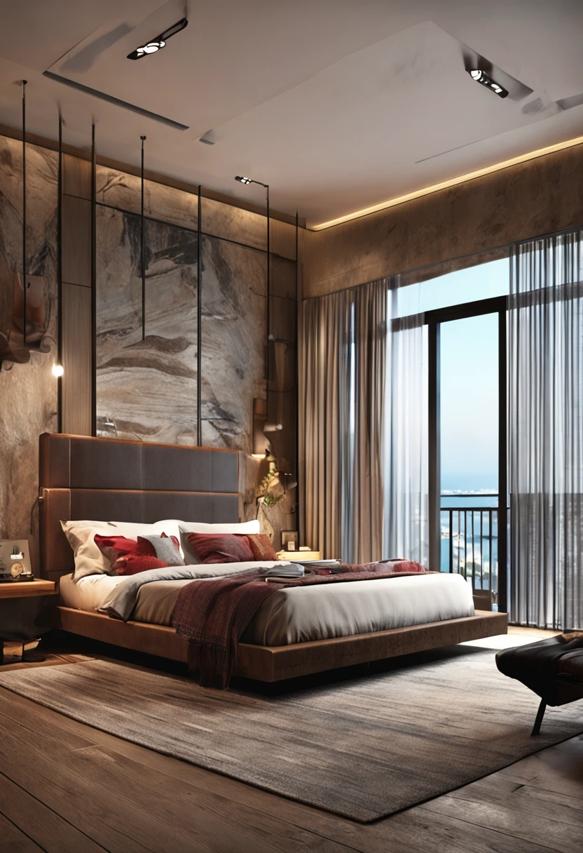 modern bedroom, photorealistic