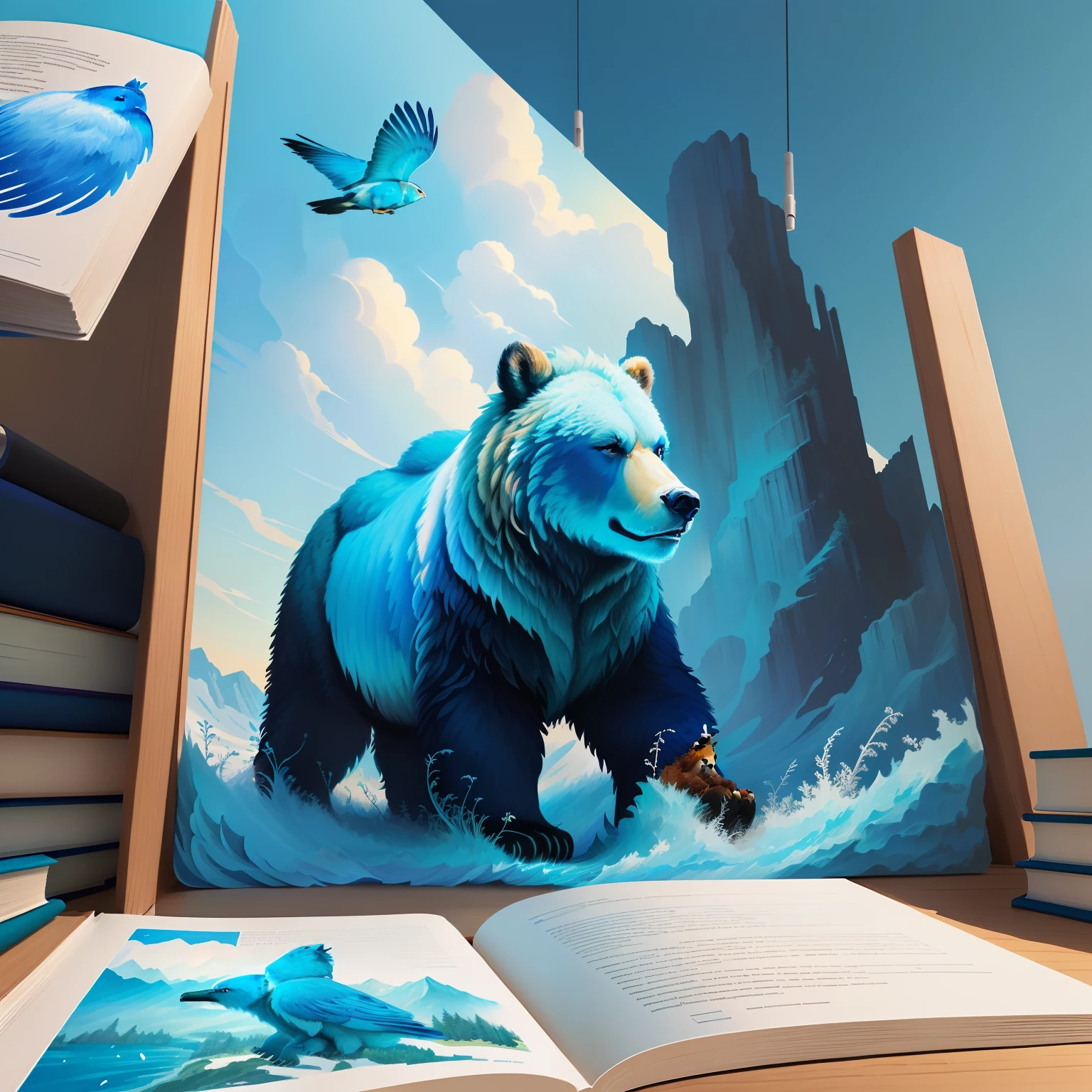 https://www.seaart.ai/explore/detail/cjf5um14msb97defiqfgPainting of a grizzly bear with a blue bird next to book illustration, storybook illustration, Illustration for children's book, art illustration, Beeple and Jeremiah Ketner, Feng Zhu