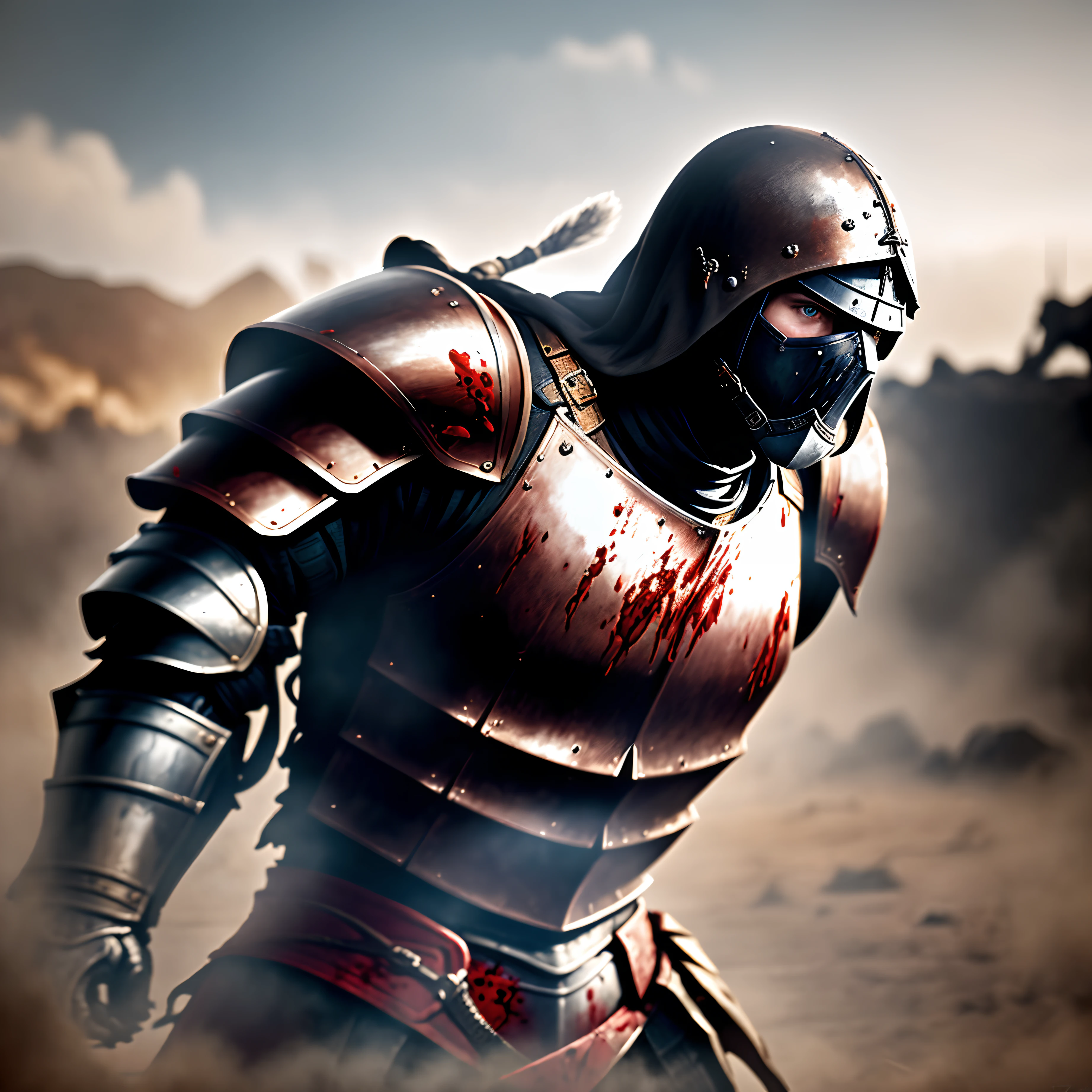 War warrior, brave , no face , blood iron armor, epic 8k, realistic,--ar 2:3