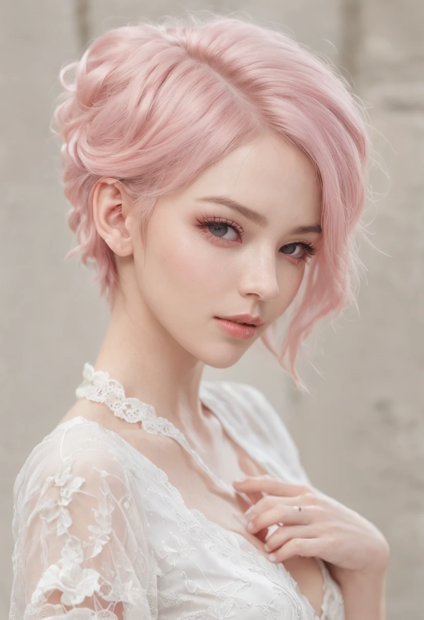 Full body like,United Kingdom,short detailed hair,A pink-haired,nurses,white clothes,perfect figure beautiful woman, huge tit,Highly detailed facial and skin texture,A detailed eye,二重まぶた ( City street:1.1)