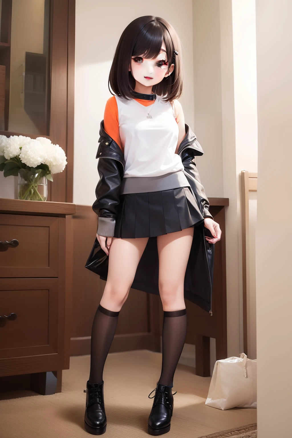 girl with、a miniskirt、full body Esbian、Sheer underwear