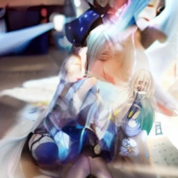 1girl, longhair, grey hair, blue hair, black cloth, bunny cosplay, large breast, realistic, ultra detail