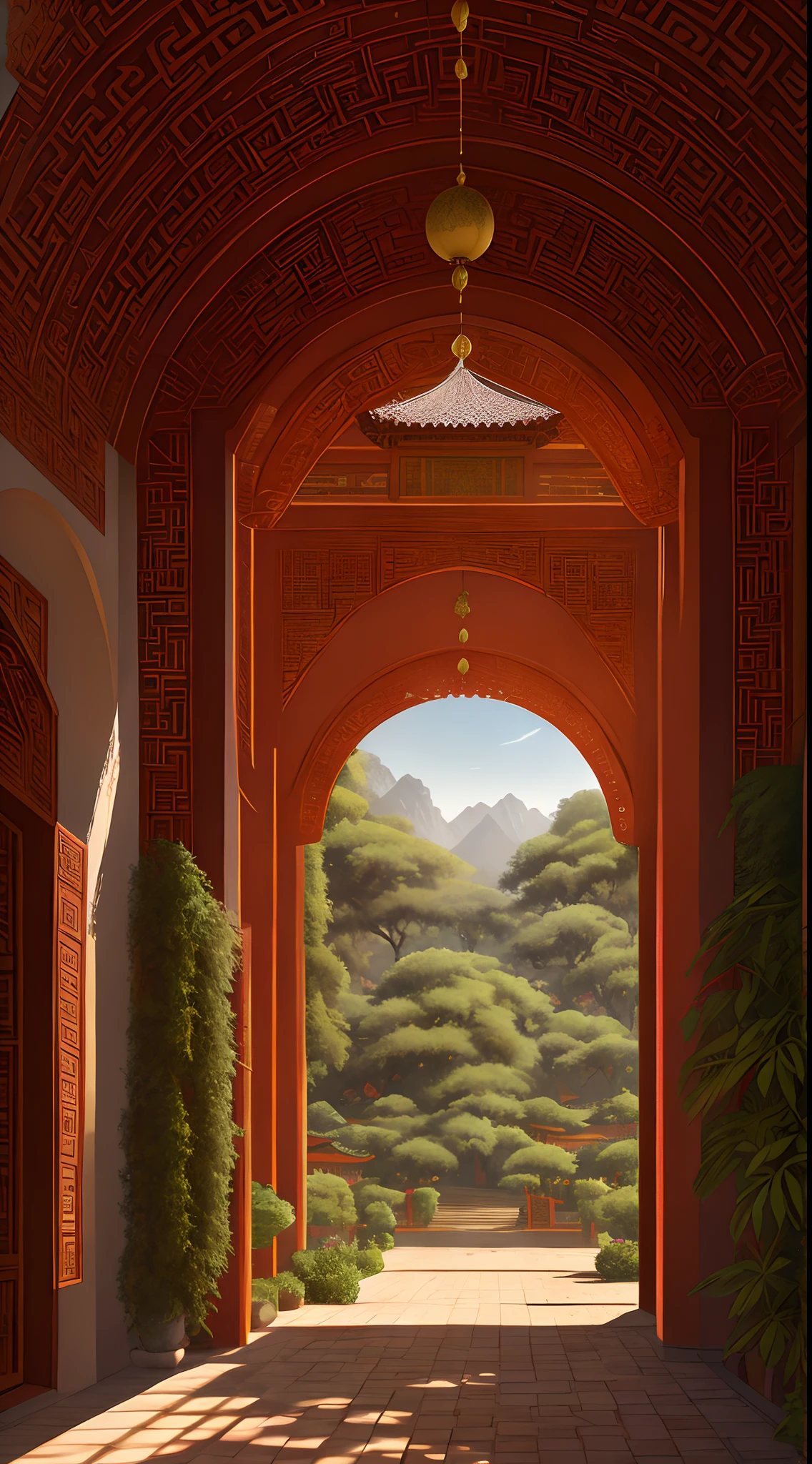 Palace, vines everywhere, huge and damp trees, masterpieces, best quality, very detailed CG unified 8k wallpaper, oil painting, Gobi desert, Dunhuang flying sky, flying fairy in light yarn, background bokeh, depth of field, HDR, realism, very delicate, high detail, traditional Chinese style, Chinese style art, stereo lighting