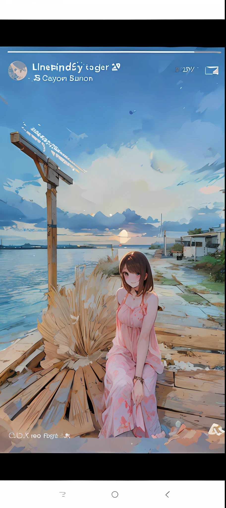Anime, 1 girl, smile, sunset, brown hair, beautiful