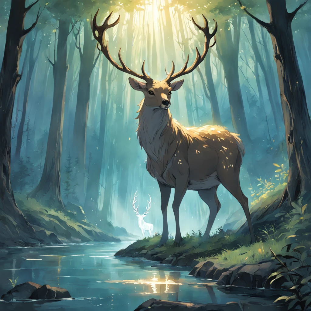 By the tranquil stream, Harry Potter stands amidst the lush greenery. With a flick of his wand, he utters "Expecto Patronum." A dazzling beam of light bursts forth, transforming into a majestic deer. The radiant Patronus emits a protective aura, bathing the surroundings in a warm, ethereal glow.
As the deer Patronus takes its form, its antlers reach toward the sky, exuding strength and grace. Its luminescent silhouette stands out against the serene backdrop. The shimmering light it emanates dances across the flowing stream, casting enchanting reflections.
The deer's gentle presence instills a sense of calm and security. Its protective light envelops the area, dispelling darkness and fears. The shimmering glow creates a magical ambiance, filling the air with hope and reassurance.
With each step, the deer's hooves barely touch the ground, leaving a fleeting imprint on the soil. Its gaze is steady and determined, as if serving Harry's will to defend and protect. The Patronus's light radiates from within, forming an impenetrable shield against any lurking darkness.
As the protective light bathes the scene, Harry's face is illuminated with resolve and courage. He stands, bathed in the soft glow, a symbol of unwavering determination. The stream's gentle murmur and the rustle of leaves provide a backdrop to this magical moment.
This panoramic scene captures Harry's triumph over adversity, his unwavering belief in the power of love and bravery. The deer Patronus, with its unwavering light, embodies the essence of his character, an unwavering beacon of hope in the face of danger.
In this serene setting, Harry's spell has summoned a protector, a sentinel against the lurking darkness. The deer Patronus and its radiant light serve as a reminder that even in the darkest moments, there is strength and light to be found, bringing a sense of solace and inspiration to all who witness this magical moment.